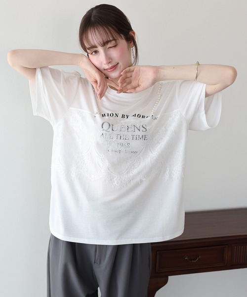 BLUEEAST(ブルーイースト)の「パールレースドッキングロゴTシャツ(Tシャツ/カットソー・レディース・ホワイト/ブラック/グレー・MEDIUM)」の5枚目の写真
