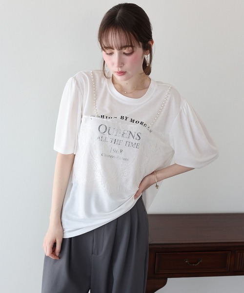 BLUEEAST(ブルーイースト)の「パールレースドッキングロゴTシャツ(Tシャツ/カットソー・レディース・ホワイト/ブラック/グレー・MEDIUM)」の6枚目の写真