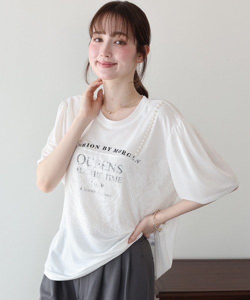 BLUEEAST(ブルーイースト)の「パールレースドッキングロゴTシャツ(Tシャツ/カットソー・レディース・ホワイト/ブラック/グレー・MEDIUM)」の4枚目の写真