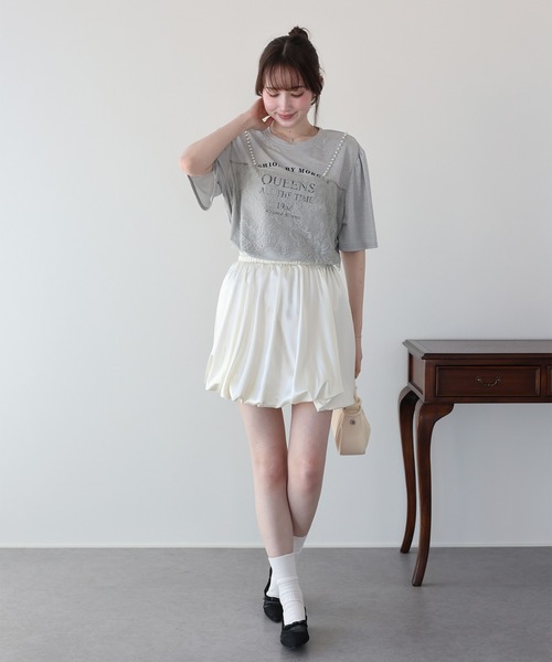 BLUEEAST(ブルーイースト)の「パールレースドッキングロゴTシャツ(Tシャツ/カットソー・レディース・ホワイト/ブラック/グレー・MEDIUM)」の14枚目の写真