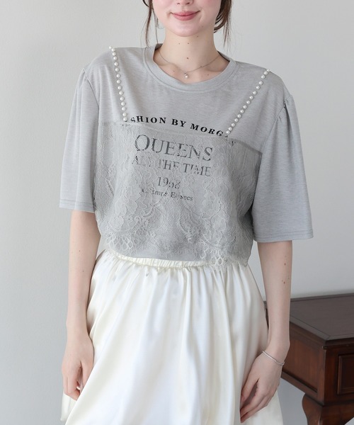 BLUEEAST(ブルーイースト)の「パールレースドッキングロゴTシャツ(Tシャツ/カットソー・レディース・ホワイト/ブラック/グレー・MEDIUM)」の12枚目の写真