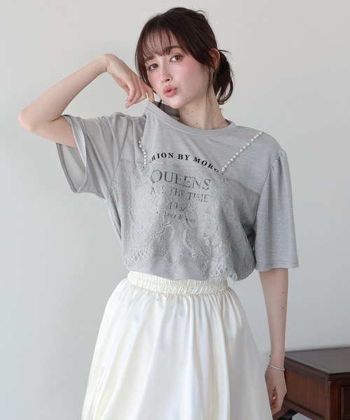 BLUEEAST(ブルーイースト)の「パールレースドッキングロゴTシャツ(Tシャツ/カットソー・レディース・ホワイト/ブラック/グレー・MEDIUM)」の11枚目の写真