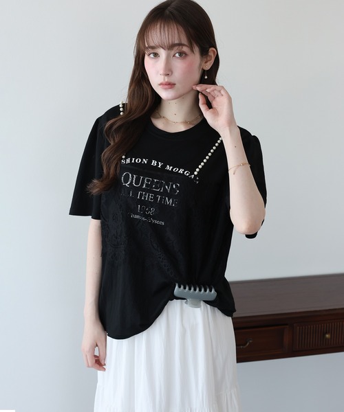 BLUEEAST(ブルーイースト)の「パールレースドッキングロゴTシャツ(Tシャツ/カットソー・レディース・ホワイト/ブラック/グレー・MEDIUM)」の18枚目の写真