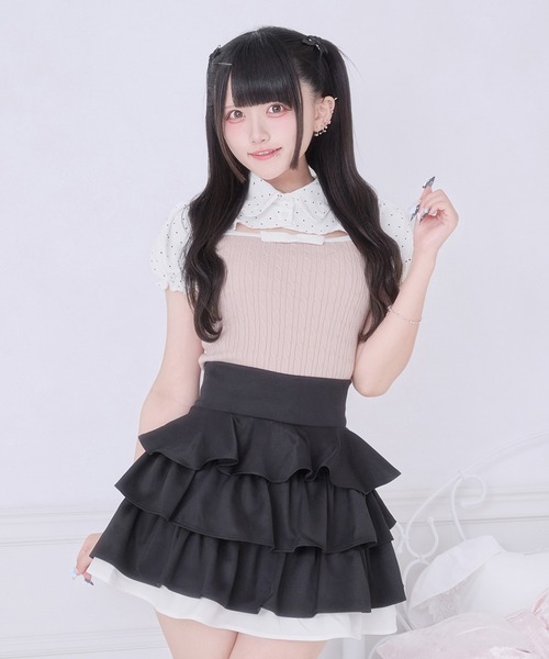 Pal elfy（パルエルフィー）の「シャツドッキングニットトップス（ニット/セーター・レディース・ブラック/ピンクベージュ・フリー）」の2枚目の写真