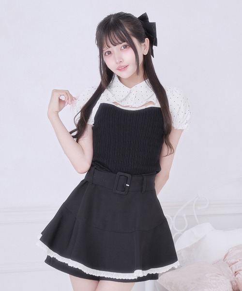 Pal elfy（パルエルフィー）の「シャツドッキングニットトップス（ニット/セーター・レディース・ブラック/ピンクベージュ・フリー）」の3枚目の写真