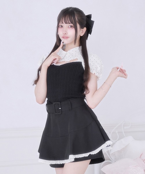 Pal elfy（パルエルフィー）の「シャツドッキングニットトップス（ニット/セーター・レディース・ブラック/ピンクベージュ・フリー）」の4枚目の写真