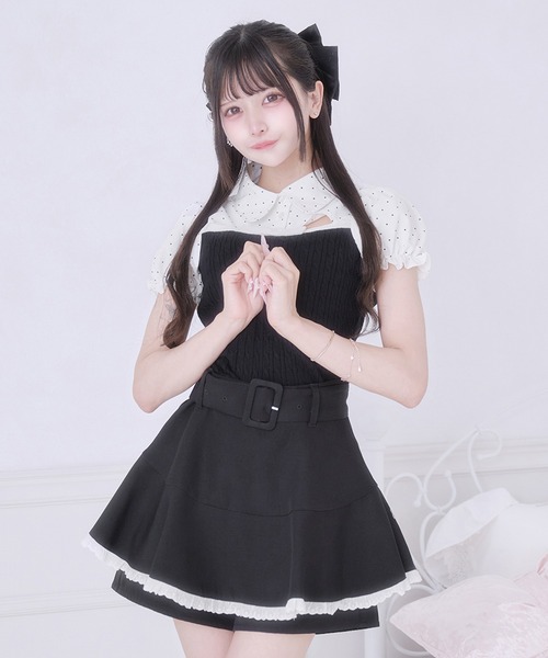 Pal elfy（パルエルフィー）の「シャツドッキングニットトップス（ニット/セーター・レディース・ブラック/ピンクベージュ・フリー）」の5枚目の写真