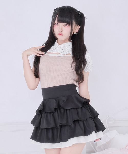 Pal elfy（パルエルフィー）の「シャツドッキングニットトップス（ニット/セーター・レディース・ブラック/ピンクベージュ・フリー）」の9枚目の写真