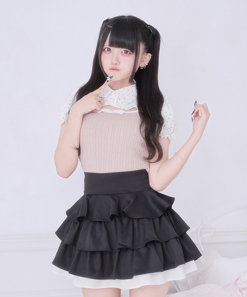 Pal elfy（パルエルフィー）の「シャツドッキングニットトップス（ニット/セーター・レディース・ブラック/ピンクベージュ・フリー）」の10枚目の写真