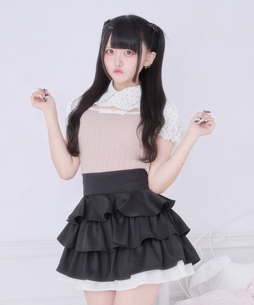 Pal elfy（パルエルフィー）の「シャツドッキングニットトップス（ニット/セーター・レディース・ブラック/ピンクベージュ・フリー）」の11枚目の写真