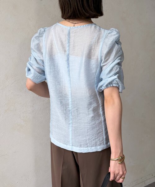 Thevon(ゼボン)の「袖シャーリング5分袖シアーブラウス(シャツ/ブラウス・レディース・ネイビー/ブルー/オフホワイト・FREE)」の10枚目の写真