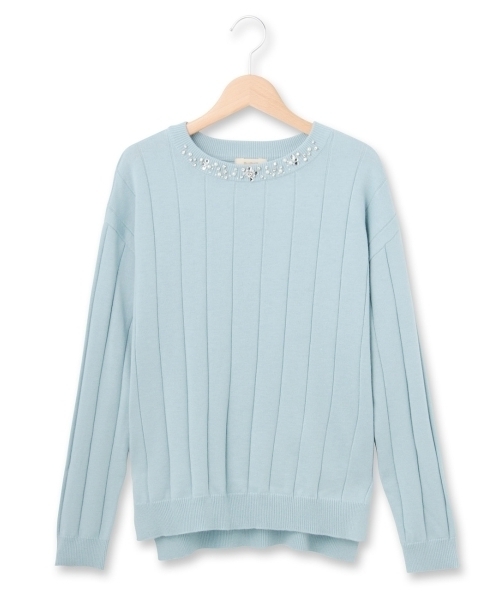 HusHusH（ハッシュアッシュ）の「ビジュー使いクルーネックニットプルオーバー（ニット/セーター・レディース・ホワイト/グリーン/グレー/ブルー・03/02）」の3枚目の写真