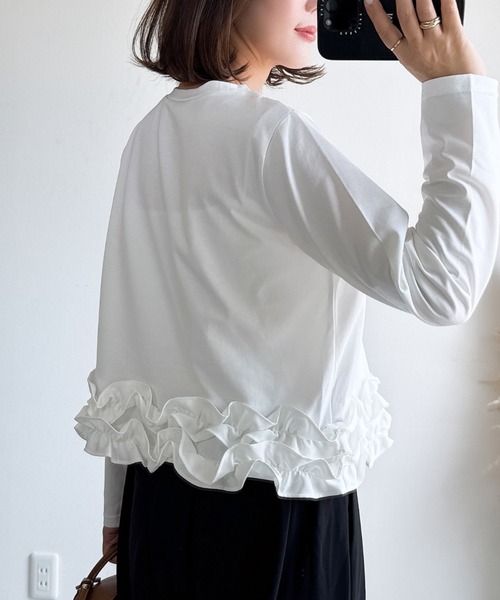 &. NOSTALGIA(アンドドットノスタルジア)の「【ZOZO限定】裾フリルロングTシャツ(接触冷感・UVカット)(Tシャツ/カットソー・レディース・ホワイト/ブラック・M)」の20枚目の写真