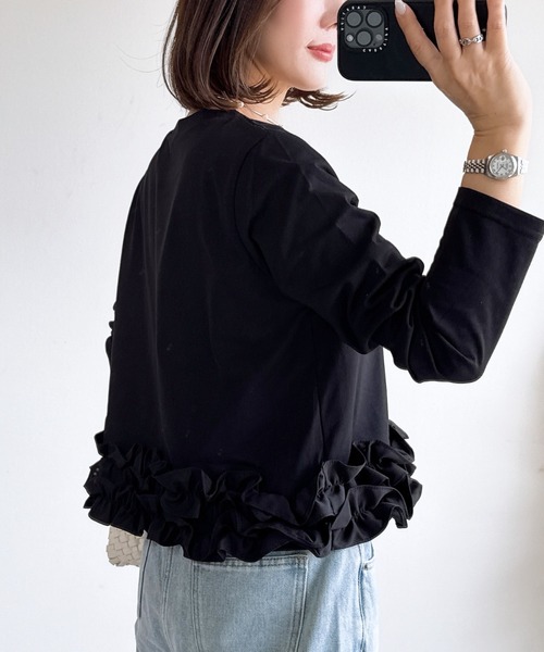 &. NOSTALGIA(アンドドットノスタルジア)の「【ZOZO限定】裾フリルロングTシャツ(接触冷感・UVカット)(Tシャツ/カットソー・レディース・ホワイト/ブラック・M)」の15枚目の写真