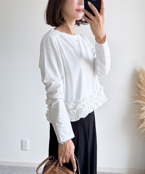 &. NOSTALGIA(アンドドットノスタルジア)の「【ZOZO限定】裾フリルロングTシャツ(接触冷感・UVカット)(Tシャツ/カットソー・レディース・ホワイト/ブラック・M)」の19枚目の写真