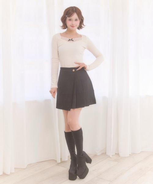 Mejoul(メジュール)の「【2026秋冬新作】リボンレースレイヤード風Vネックトップス(Tシャツ/カットソー・レディース・アイボリー/グレー・F)」の14枚目の写真