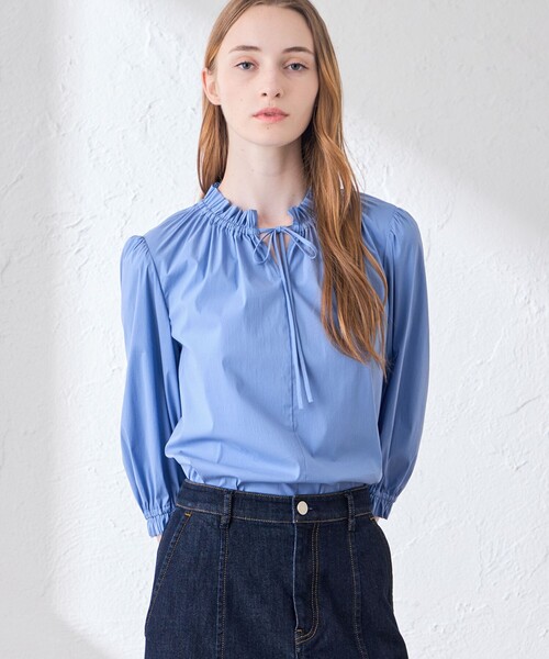 MACKINTOSH LONDON(マッキントッシュ ロンドン)の「コットンナイロンストレッチギャザーフリルブラウス(シャツ/ブラウス・レディース・オフホワイト/ブラウン系その他5/ブルー系その他4・40/38)」の3枚目の写真