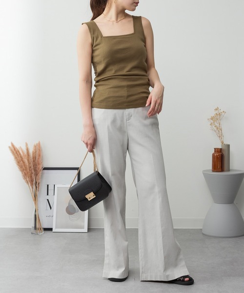 ElegChic(エレグシック)の「カップ付きスクエアーネックタンクトップ(タンクトップ・レディース・オフホワイト/カーキ/ネイビー/チャコールグレー/ブラック/杢グレー/グレイッシュベージュ・XXL/XL/L/M/4L)」の20枚目の写真
