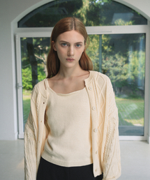 [Cotton 100%] Twisted Cardigan & Sleeveless Knit SetUp (Cream beige)