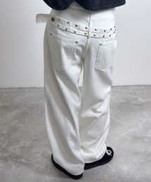 バックスタッズベルト ワイドカーブコットンパンツ
