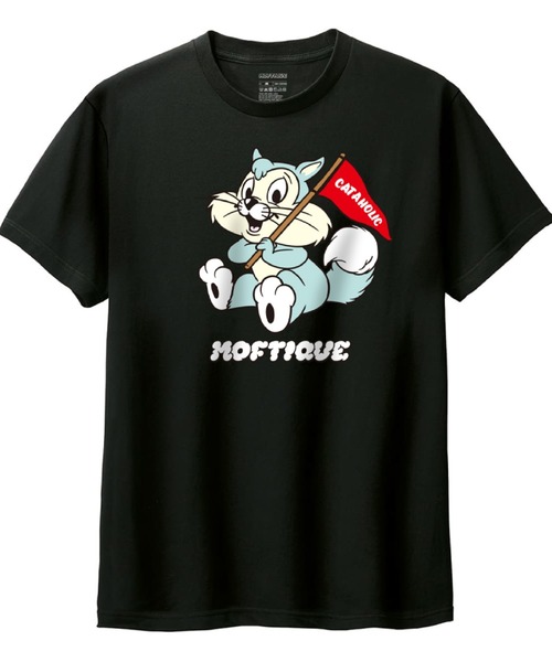 Moftique（モフティック）の「Moftique（モフティック） 半袖Tシャツ メンズ アニマル 猫 キャット イラスト ロゴ プリント Tシャツ 半袖 カットソー トップス レディース ユニセックス（Tシャツ/カットソー・メンズ・ブラック系2/ブラック系1/ホワイト系2/ホワイト系1・XL/L/M/S/XS）」の3枚目の写真