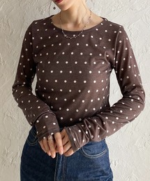 クルーネック長袖 ドットシアーロングTシャツトップス