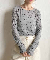 クルーネック長袖 ドットシアーロングTシャツトップス