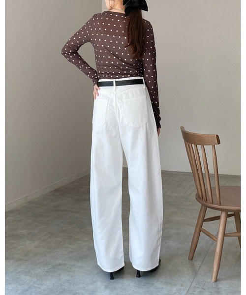 She's Closet(シーズクローゼット)の「クルーネック長袖 ドットシアーロングTシャツトップス(Tシャツ/カットソー・レディース・グレー/ブラウン/オフホワイト/チャコールグレー・FREE)」の16枚目の写真