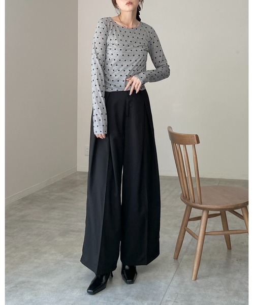 She's Closet(シーズクローゼット)の「クルーネック長袖 ドットシアーロングTシャツトップス(Tシャツ/カットソー・レディース・グレー/ブラウン/オフホワイト/チャコールグレー・FREE)」の17枚目の写真