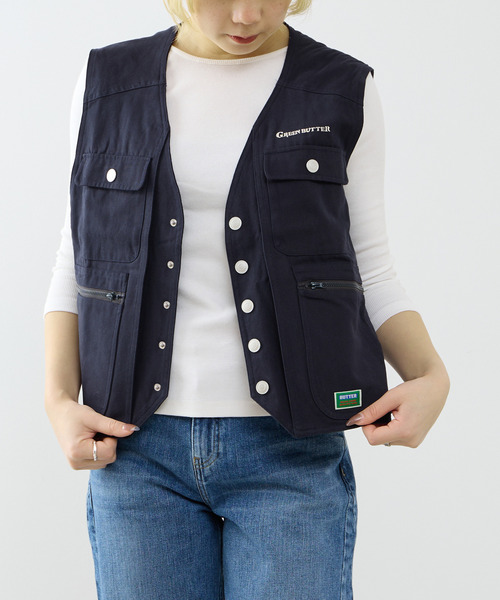 GREEN BUTTER(グリーンバター)の「【GREEN BUTTER/グリーンバター】Cotton PoketVestnavy(ベスト・レディース・ネイビー・FREE)」の1枚目の写真
