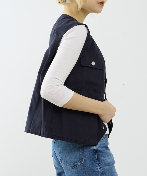 GREEN BUTTER(グリーンバター)の「【GREEN BUTTER/グリーンバター】Cotton PoketVestnavy(ベスト・レディース・ネイビー・FREE)」の2枚目の写真