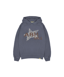 ピグメントウォッシュ グランジ スター レタリング オーバーサイズ フードスウェットシャツ ABH367-165 ブルー