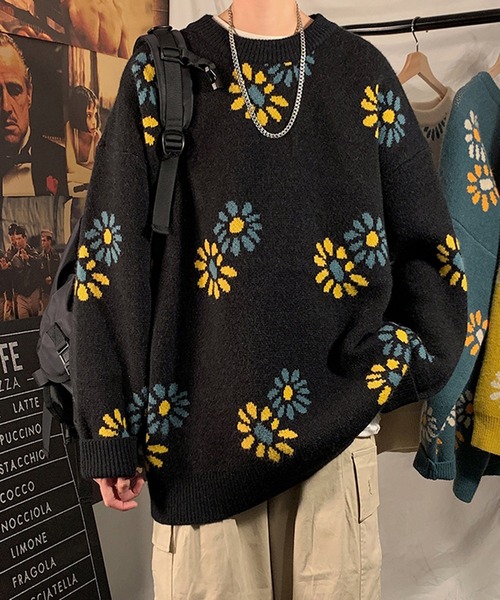 BENDER TOKYO（ベンダートウキョウ）の「【BENDER TOKYO】花柄 デイジーモチーフ ダブルジャガード ルーズニット プルオーバー［ユニセックス］（ニット/セーター・メンズ・ブラック/ベージュ/ミント/マスタード・FREE/M/L/2XL/XL）」の13枚目の写真