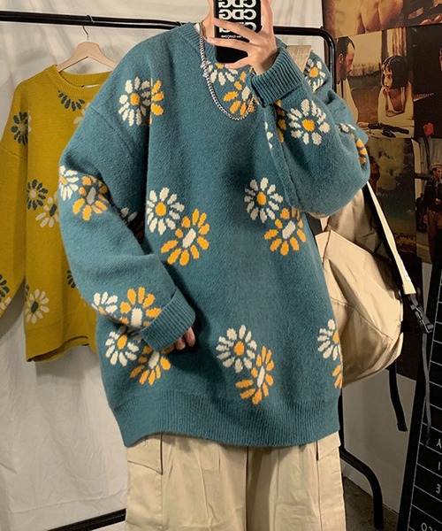BENDER TOKYO（ベンダートウキョウ）の「【BENDER TOKYO】花柄 デイジーモチーフ ダブルジャガード ルーズニット プルオーバー［ユニセックス］（ニット/セーター・メンズ・ブラック/ベージュ/ミント/マスタード・FREE/M/L/2XL/XL）」の21枚目の写真