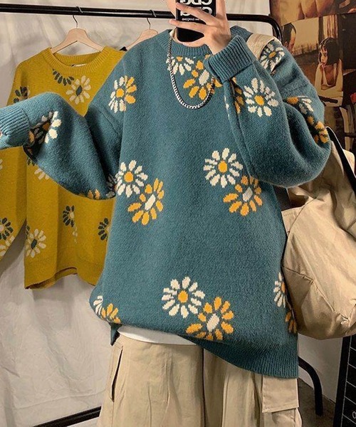 BENDER TOKYO（ベンダートウキョウ）の「【BENDER TOKYO】花柄 デイジーモチーフ ダブルジャガード ルーズニット プルオーバー［ユニセックス］（ニット/セーター・メンズ・ブラック/ベージュ/ミント/マスタード・FREE/M/L/2XL/XL）」の20枚目の写真