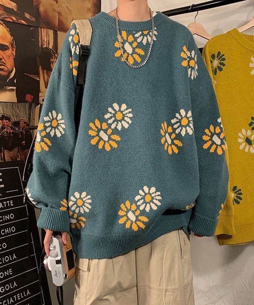 BENDER TOKYO（ベンダートウキョウ）の「【BENDER TOKYO】花柄 デイジーモチーフ ダブルジャガード ルーズニット プルオーバー［ユニセックス］（ニット/セーター・メンズ・ブラック/ベージュ/ミント/マスタード・FREE/M/L/2XL/XL）」の19枚目の写真