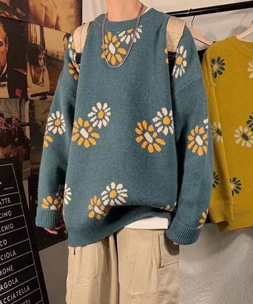 BENDER TOKYO（ベンダートウキョウ）の「【BENDER TOKYO】花柄 デイジーモチーフ ダブルジャガード ルーズニット プルオーバー［ユニセックス］（ニット/セーター・メンズ・ブラック/ベージュ/ミント/マスタード・FREE/M/L/2XL/XL）」の18枚目の写真