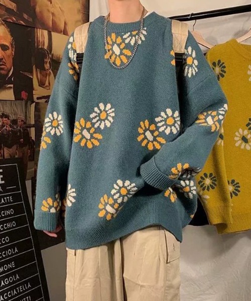 BENDER TOKYO（ベンダートウキョウ）の「【BENDER TOKYO】花柄 デイジーモチーフ ダブルジャガード ルーズニット プルオーバー［ユニセックス］（ニット/セーター・メンズ・ブラック/ベージュ/ミント/マスタード・FREE/M/L/2XL/XL）」の17枚目の写真
