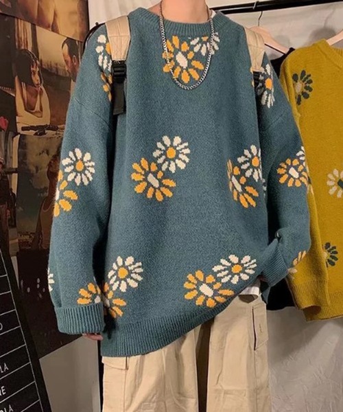 BENDER TOKYO（ベンダートウキョウ）の「【BENDER TOKYO】花柄 デイジーモチーフ ダブルジャガード ルーズニット プルオーバー［ユニセックス］（ニット/セーター・メンズ・ブラック/ベージュ/ミント/マスタード・FREE/M/L/2XL/XL）」の15枚目の写真
