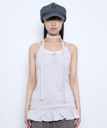 SCARF FRILL SLEEVELESS [LIGHT GREY]