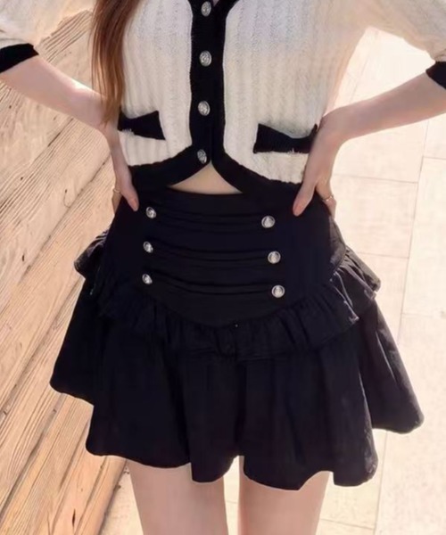 Achic(アシック)の「ナポレオンボタンフリルミニスカート(スカート・レディース・ブラウン/ブラック/アイボリー・M)」の16枚目の写真