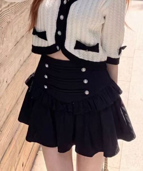 Achic(アシック)の「ナポレオンボタンフリルミニスカート(スカート・レディース・ブラウン/ブラック/アイボリー・M)」の17枚目の写真