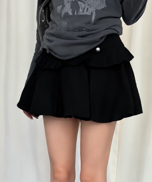 Achic(アシック)の「ナポレオンボタンフリルミニスカート(スカート・レディース・ブラウン/ブラック/アイボリー・M)」の12枚目の写真
