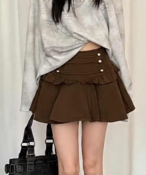 Achic(アシック)の「ナポレオンボタンフリルミニスカート(スカート・レディース・ブラウン/ブラック/アイボリー・M)」の22枚目の写真