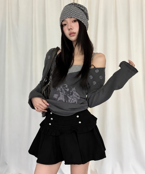 Achic(アシック)の「ナポレオンボタンフリルミニスカート(スカート・レディース・ブラウン/ブラック/アイボリー・M)」の10枚目の写真