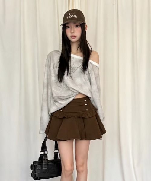 Achic(アシック)の「ナポレオンボタンフリルミニスカート(スカート・レディース・ブラウン/ブラック/アイボリー・M)」の18枚目の写真