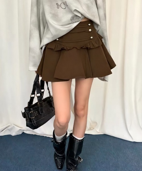 Achic(アシック)の「ナポレオンボタンフリルミニスカート(スカート・レディース・ブラウン/ブラック/アイボリー・M)」の19枚目の写真