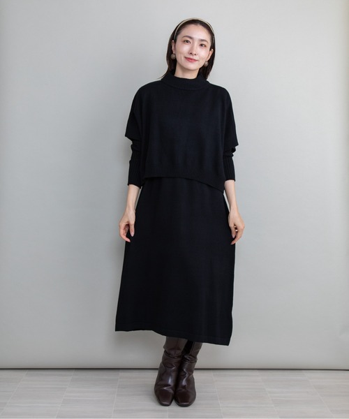 lodie(ロディ)の「【セット】ポンチョ×ニットワンピース(セットアップ・レディース・ベージュ/ブラック/グレー・FREE)」の5枚目の写真