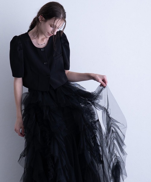 atlo(アトロ)の「ジェリーフィッシュ セットドレス パーティードレス セレモニー ミモレ丈&袖あり 結婚式二次会 フォーマル お呼ばれ オケージョンドレス 同窓会成人式(ドレス・レディース・ブラック/ライトブルー/アイボリー・L/M/S)」の8枚目の写真