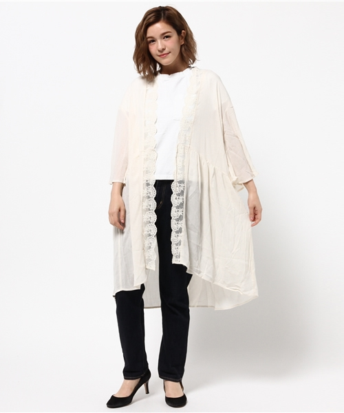 MOUSSY（マウジー）の「LACE COMBI CHIFFON GOWN F（カーディガン/ボレロ・レディース・ホワイト/ブラック/ネイビー・FREE）」の6枚目の写真